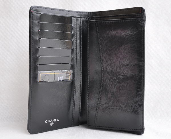 Replica Chanel 20322 Grid pattern Bi-Fold Black Wallet